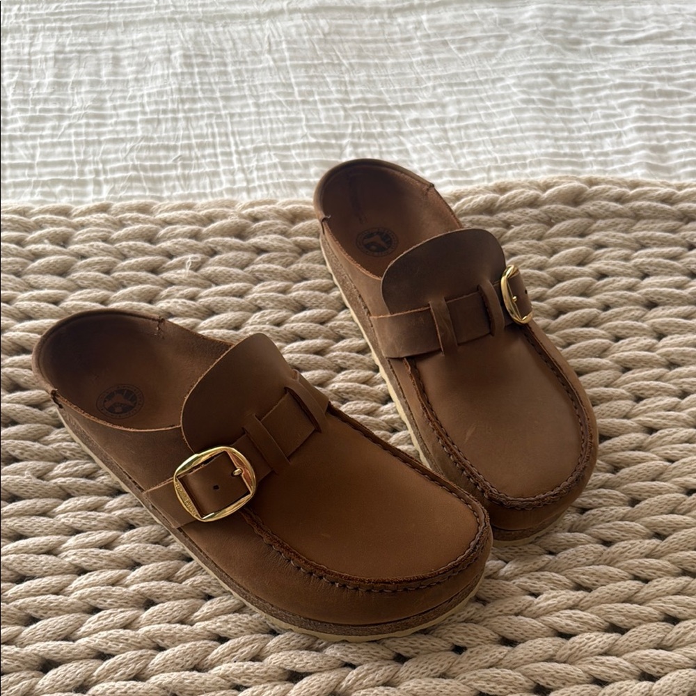Brown Leather Slip-On Loafers with Buckle
